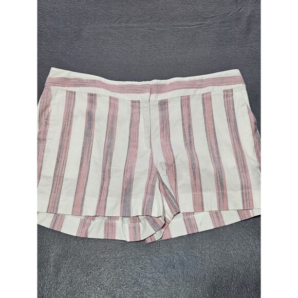Loft Shorts Womens 12 Pink White Striped Flat Front Chino Shorts with Pockets - Picture 1 of 8